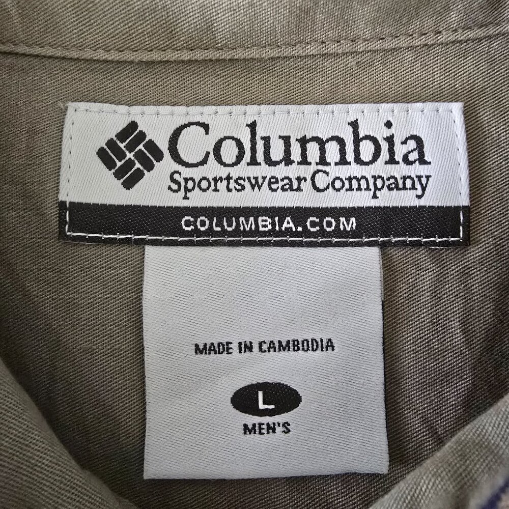 COLUMBIA MENS LONG SLEEVE PLAID BUTTON DOWN NAVY AND KHAKI PLAID SIZE LARGE EUC - Picture 5 of 8